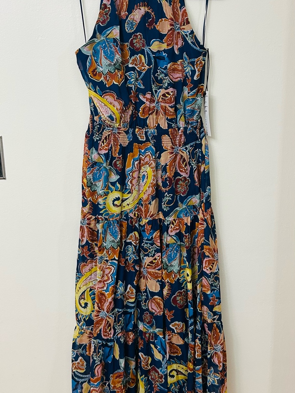 Nicole miller Floral Navy Maxi cottagecore Dress with Spaghetti Straps size 10 - Picture 2 of 9